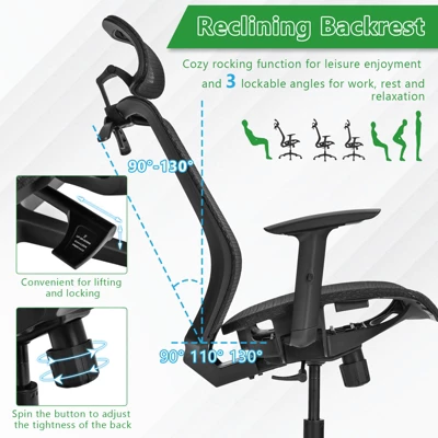 Tangkula High Back Mesh Office Chair Ergonomic Executive Chair Swivel Computer Task Chair W/ Headrest Black/ Gray 10 Tangkula High Back Mesh Office Chair Ergonomic Executive Chair Swivel Computer Task Chair W/ Headrest Black/ Gray - Image 8