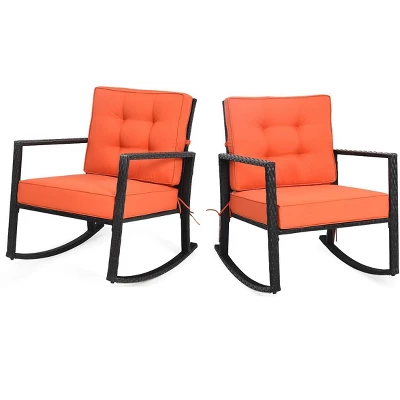 Tangkula 2PCS Outdoor Wicker Rocking Chairs Glider Rattan Rocker Recliner With Cushion 14 Tangkula 2PCS Outdoor Wicker Rocking Chairs Glider Rattan Rocker Recliner With Cushion - Image 12