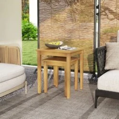 Tangkula 2 PCS Patio Nesting Table Teak Wood Outdoor Space Saving Design Square End Table -Beauty house GUEST 7e6200fc e7bb 4cb5 a3c1 ee315c2dadbb