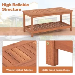 Tangkula Patio Hardwood Coffee Table 2-Tier Wooden Coffee Table With Slatted Tabletop & Storage Shelf Outdoor Rectangular Cocktail Table -Beauty house GUEST 7e69ade3 8c53 4acd a573 2b7c70678d77