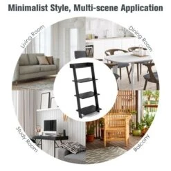 Tangkula 4-Tier Ladder Shelf 43” Tall Wooden Leaning Bookshelf Display Rack Modern Shelving Stand With Anti-tipping Device Black -Beauty house GUEST 7e795449 35ac 43e1 9e52 f3bbc4360bdb