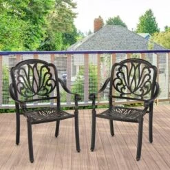 Tangkula 2 Pieces Cast Aluminum Chairs Set Of 2 Stackable Patio Dining Chairs W/ Armrests -Beauty house GUEST 7f313e41 6ae6 40ec b0b0 3a686546aa0f
