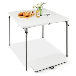 Tangkula Folding Camping Table Portable Picnic Table With All-Weather HDPE Tabletop Metal Frame & Carry Straps White/Gray -Beauty house GUEST 7f5b97fd 23c3 4ccb a9b5 99a7b813abf5