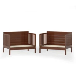 Tangkula 2-in-1 Convertible Kids Furniture Bed Toddler Crib With 2 Side Safety Guardrails White/Brown -Beauty house GUEST 7f76e0af e300 4a5d ac58 ef9c3d1ae46e