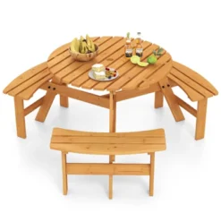 Tangkula 6-Person Round Picnic Table Set W/ 3 Built-in Benches 2" Umbrella Hole -Beauty house GUEST 7fbc98fc 8808 45ec a323 71a82b84f073