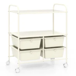 Tangkula 4-Drawer Rolling Storage Cart With 2 Shelves Mobile Utility Cart With Removable Drawers And Metal Frame With Lockable Wheels White -Beauty house GUEST 7fd16b7b 0ba7 4b14 9749 646f0c8a6a34