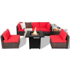 Tangkula Set Of 7 Patio Furniture Set W/ 28" 50000 BTU Propane Gas Fire Pit Table Cushions -Beauty house GUEST 802a3ed3 e725 4752 afd4 7f51c10db5bb