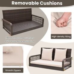 Tangkula Wicker Outdoor Porch Swing 800 LBS Capacity Outdoor Swing Bench W/ Hanging Chains -Beauty house GUEST 803480e9 4c96 4a94 8a83 cf7ad224f746