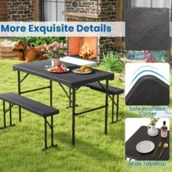 Tangkula Outdoor Table Bench Set Folding Picnic Table Set W/ 2 Benches Sturdy Metal Frame -Beauty house GUEST 80b8db54 2384 4ae5 a1e7 283c7a977a57
