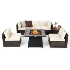 Tangkula Set Of 7 Patio Furniture Set W/ 35" Propane Gas Fire Pit Table & Waterproof Cover -Beauty house GUEST 80cdda38 97e4 4864 ab8c 9e38878e9f9c