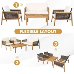 Tangkula 8PCS Patio Acacia Wood Furniture Set PE Rattan Conversation Set W/ Off White Cushions 16 Tangkula 8PCS Patio Acacia Wood Furniture Set PE Rattan Conversation Set W/ Off White Cushions -Beauty house GUEST 80cea098 ea45 4628 8279 f27dc7fd8c99