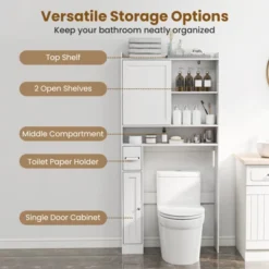 Tangkula Over The Toilet Cabinet Space-saving Bathroom Storage Organizer W/ Sliding Door -Beauty house GUEST 8119335e 0482 4971 b106 7ecf748dcc1b