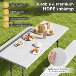 Tangkula Folding Picnic Table W/ 2 Benches 6 FT Camping Table Set W/ All-Weather HDPE Tabletop Grey -Beauty house GUEST 8122efe4 5cab 409f a0d4 3f7096a297bd