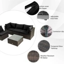 Tangkula Patio Rattan 6PCS Cushioned Sofa Set Furniture Set Thick Cushion With 34.5" Fire Pit Table For Garden Black/Blue/Red/Turquoise/Off White -Beauty house GUEST 81843055 f4c8 4ce3 99c3 f9fd9fd9cab5