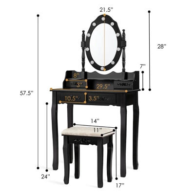 Vanity Table Set Detachable Makeup Table Dressing Desk With Mirror & Cushioned Stool Brown/White/Black 4 Vanity Table Set Detachable Makeup Table Dressing Desk With Mirror & Cushioned Stool Brown/White/Black - Image 2