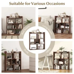 Tangkula 2pcs 7 Cubes Open-back Bookshelf Home Storage Display Shelf Horizontal Wooden Bookcase Free-standing Storage Unit With Anti-Toppling Devices Floor Organizer Rack For Bedroom Study Living Room Walnut / White -Beauty house GUEST 81c2552c f8a7 444e a5e2 144b672d972a