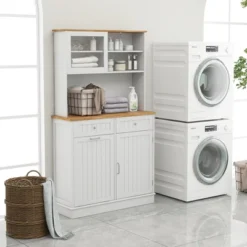 Tangkula Double Tilt Out Trash Cabinet W/ Hutch Kitchen Pantry Storage Cabinet White -Beauty house GUEST 8202fd65 64e9 4e76 bfef 89ac96461c74