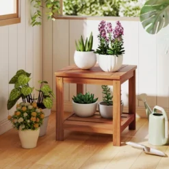 Tangkula 2-Tier Adirondack Side Table W/ Slatted Tabletop Storage Shelf For Garden -Beauty house GUEST 822d3526 4107 40c7 9181 d13c885b5c5b