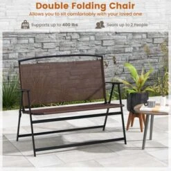 Tangkula Foldable Garden Bench 2-person Patio Loveseat With Fabric Backrest And Metal Armrests Portable Outdoor Loveseat Bench -Beauty house GUEST 822ddb0f e2a6 4e8c b1b3 5b3a11ec7630