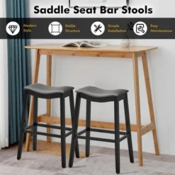 Tangkula Set Of 2 Saddle Bar Stools Bar Height Kitchen Chairs W/ Rubber Wood Legs -Beauty house GUEST 826a1ca9 d739 49ca 81de b6c5badb57f0