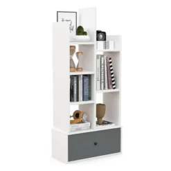 Tangkula Tree Shaped Bookcase With Drawer Free Standing Bookshelf With 7 Open Storage Shelves Tall Display Rack With Bookshelves White -Beauty house GUEST 829bf74b c329 49a6 91fd 0d3d51430eaa