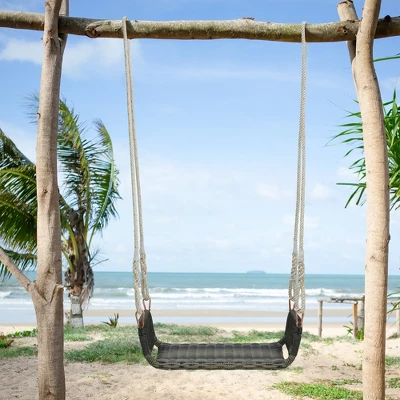 Tangkula 1-Person Rattan Porch Swing Single Swing Chair Bench W/ Hanging Hemp Ropes Outdoor 4 Tangkula 1-Person Rattan Porch Swing Single Swing Chair Bench W/ Hanging Hemp Ropes Outdoor - Image 2