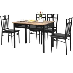 Tangkula 5 Piece Dining Set Wood Metal Table And Chairs Kitchen Furniture Black -Beauty house GUEST 82d00728 50b2 409f b8cb 5e95eb01032a
