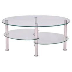 Tangkula Oval Dining Table Tempered Glass Top Tea Table Chrome Base Living Room -Beauty house GUEST 82f63b72 c972 4008 b48f f6f14b7dfe74