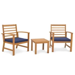 Tangkula 3PCS Furniture Set Acacia Wood Conversation Set W/ Soft Seat Cushions Outdoor -Beauty house GUEST 830c43a5 e6d5 48d7 848e 7154e30c562f