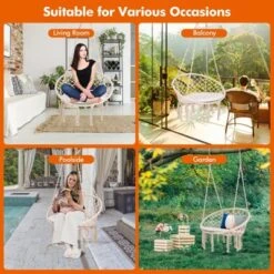 Tangkula Hanging Hammock Chair Macrame Swing Chair With Soft Cushion For Bedroom, Patio, Backyard, Balcony -Beauty house GUEST 835a3ad3 02b9 4fda 8f70 49ef01dfdbf4