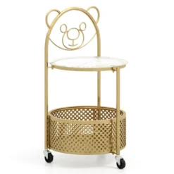 Tangkula 2-Tier Mobile Glass Coffee Table W/ Bear Pattern Storage Basket -Beauty house GUEST 83c70086 6ab8 44f5 9466 dde66c5cace4