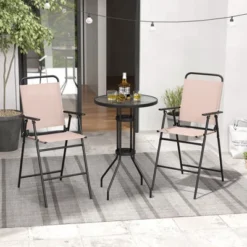 Tangkula 3PCS Bistro Set Folding Chairs Round Bar Table W/ 1.6" Umbrella Hole Yard Patio -Beauty house GUEST 83cd1122 ac5c 436b 8d7d d8b0308f231d