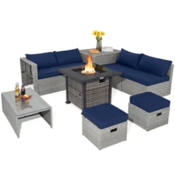 Tangkula 9 Pieces Outdoor Patio Furniture Set W/ 32" Propane Fire Pit Table Sectional Sofa Set W/ Storage Box Black/Gray/Navy/Red/Turquoise/Off White -Beauty house GUEST 83f6ad3e 0b4b 45a5 b40c 2ea53e69c53c