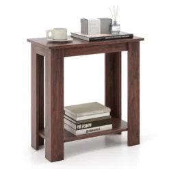 Tangkula Wood End Table 2-tier Rectangular Side Table Home Accent Table W/ Storage Shelf Small Night Stands Sofa Side Coffee Table Mahogany/White -Beauty house GUEST 84367087 8a25 4597 91dd 66bfcd4d24e3
