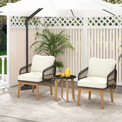 Tangkula 3 Piece Patio Chair Set Wicker Chair & Side Table Set W/ Soft Cushions & Tempered Glass Tabletop 5 Tangkula 3 Piece Patio Chair Set Wicker Chair & Side Table Set W/ Soft Cushions & Tempered Glass Tabletop - Image 3
