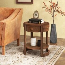 Tangkula 2PCS Nightstand W/ Shelf & Wood Grains Drawer Round End Table For Living Room -Beauty house GUEST 852df9d5 c0e4 46b3 a64d 25829c155ad2