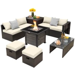 Tangkula 9 Pieces Furniture Set W/ 50,000 BTU Propane Fire Pit Table Patio Off White -Beauty house GUEST 853c8158 ff2a 42e0 8000 50487f59aa67
