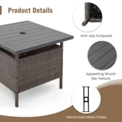 Tangkula Outdoor Wicker Table Rattan Coffee Table W/ Umbrella Insert Hole PE Tabletop & Sturdy Metal Frame -Beauty house GUEST 855f73fc 9503 4c7d 948d 318534f9a923