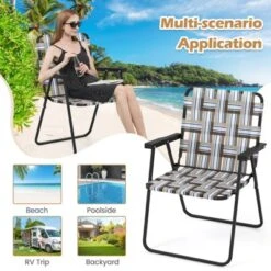 Tangkula Set Of 4 Webbed Lawn Chairs, Outdoor Patio Folding Chairs W/ Heavy-Duty Metal Frame Lightweight Portable Web Camping Chairs Brown/Blue/Red -Beauty house GUEST 85cf6e9b 6fae 4d34 9669 75991b4f8bf3