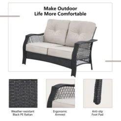 Tangkula 4PCS Patio Rattan Furniture Set Outdoor Conversation Set W/Tempered Glass Coffee Table Beige -Beauty house GUEST 868079eb a94d 4214 ad22 bb012de5bee2