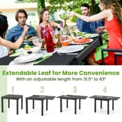 Tangkula Patio Expandable Dining Table 31.5”-63” Adjustable Rectangular All Weather Aluminum Outdoor Dining Table For 4-6 Person -Beauty house GUEST 86b18cb5 6634 4bf9 be03 ad191a76937f
