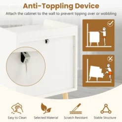 Tangkula Modern Nightstand End Bedside Table W/ 3 Rattan Drawers & Solid Wood Legs White -Beauty house GUEST 86b8c56b 4a34 4367 b17f 824300228281