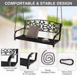 Tangkula Patio Hanging Porch Swing 2-Person Outdoor Metal Swing Bench Chair W/ Chains -Beauty house GUEST 86cc44ab 37ff 49b6 b6cd 1c4acf769430
