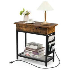 Tangkula End Table With Charging Station Industrial Nightstand Flip Top Side Pocket USB -Beauty house GUEST 870ecffe 8dff 40c7 9e1b d35b76183595