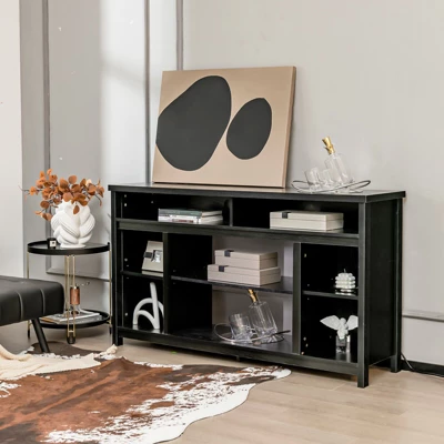 Tangkula 58" TV Stand Entertainment Console Center W/ Adjustable Open Shelves Up To 65" 4 Tangkula 58" TV Stand Entertainment Console Center W/ Adjustable Open Shelves Up To 65" - Image 2