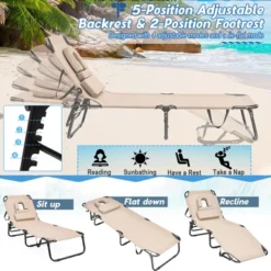 Tangkula 5-Position Lounge Chair Adjustable Beach Chaise W/ Face Cavity & Pillows -Beauty house GUEST 8736924d e563 467e 8c23 38611981fc71