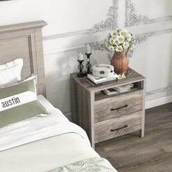 Tangkula 2 PCS Nightstand W/ 2 Drawers Farmhouse Bed Side Table W/ Open Storage Shelf -Beauty house GUEST 877981c4 a2e0 4e4c b064 386748dbd431