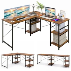 Tangkula Large L-shaped Computer Desk 60” Convertible Corner Desk With 4 Storage Shelves 95” 2-Person Long Study Writing Workstation Black/Rustic Brown/Natural/Grey -Beauty house GUEST 877f6c3a 8c54 4f0e b229 5eb69946f1d4