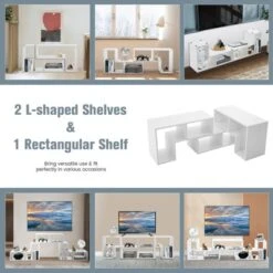 Tangkula 3 PCS Adjustable TV Stand Minimalist Entertainment Center For 43 55 60 65 Inch TV Media Console Table White -Beauty house GUEST 87882bf5 bb85 4174 a3aa d87c701bf24a