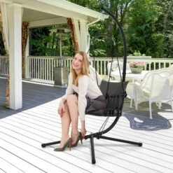 Tangkula Swing Chair W/ Stand Patio Hanging Swing Chair W/ Comfortable Seat & Back Cushions -Beauty house GUEST 87e240e5 915f 4065 b5fd e52f99128ad6